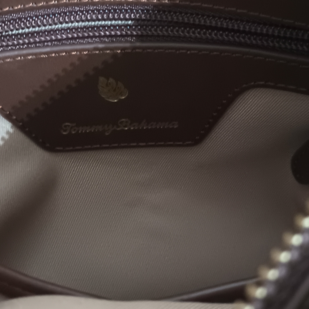 Tommy Bahama Beige Canvas Crossbody with Floral Embroidery and Brown Trim - Picture 6 of 9